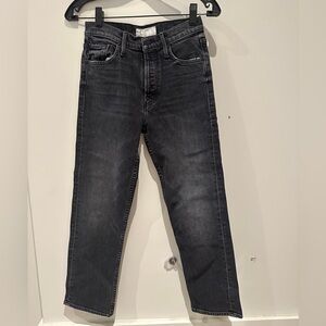 MOTHER Black Washed Straight Leg Jeans